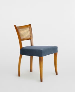 Pair of Molina Dining Chairs - Cane Back - Velvet - Grey Blue - US - Hover Image