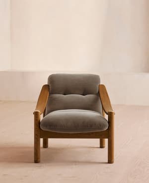 Karine Armchair - Midtone Oak - Taupe Velvet - US - Hover Image