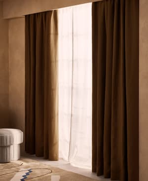 Vinnie Linen Curtains - Ochre - Width 263cm Length 274cm - Listing Image