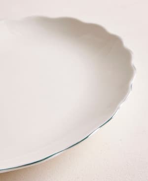 Scalloped Oval Dish - Large - Green Rim - Hover Image