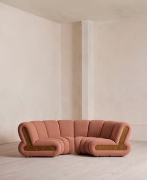 Noelle Sectional Curved Sofa - Four Seater - Textured Wool Boucle - Coral - US - Listing Image