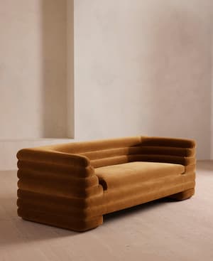 Laura Three Seater Sofa - Velvet - Mustard - Hover Image