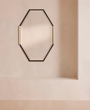 Welton Wall Mirror - Blackened Brass & Travertine - Hover Image