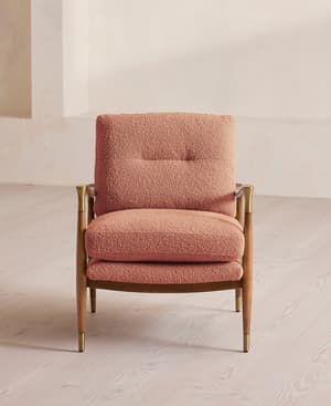 Theodore Oak Armchair - Textured Wool Boucle - Coral - Hover Image