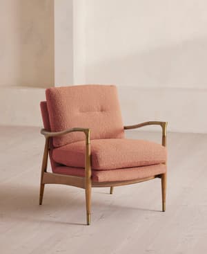 Theodore Oak Armchair - Textured Wool Boucle - Coral - US - Listing Image