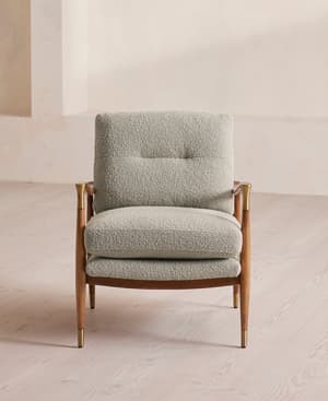 Theodore Oak Armchair - Textured Wool Boucle - Pistachio - Hover Image