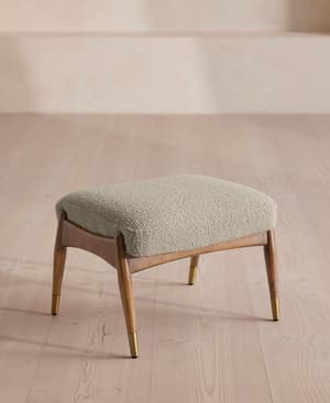Theodore Oak Footstool - Textured Wool Boucle - Pistachio - Listing Image