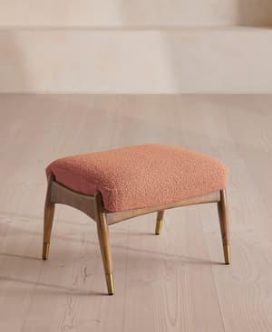 Theodore Oak Footstool - Textured Wool Boucle - Coral - Listing Image