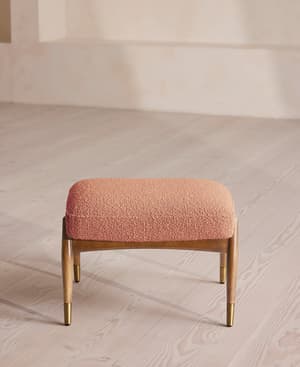 Theodore Oak Footstool - Textured Wool Boucle - Coral - US - Hover Image
