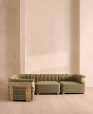 Caleb Sectional Sofa - Blonde Burl - L Shape Sofa - Blonde Burl - Velvet - Lichen - US - Hover Image