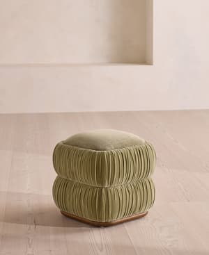 Tabitha Footstool - Velvet & Linen Chenille - Lichen - US - Listing Image