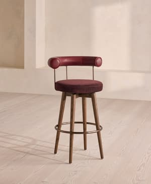 Calvert Barstool - Sangria Leather & Bordeaux Linen Chenille - UK - Listing Image