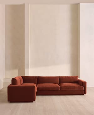 Mossley Left L-Shape Sofa - Velvet - Rust - UK - Hover Image