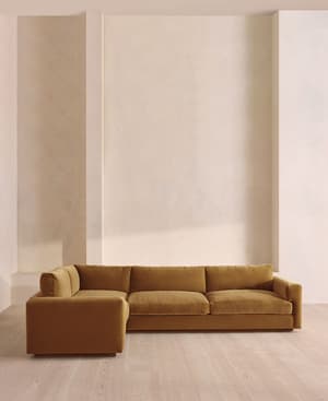 Mossley Left L-Shape Sofa - Velvet - Mustard - UK - Hover Image