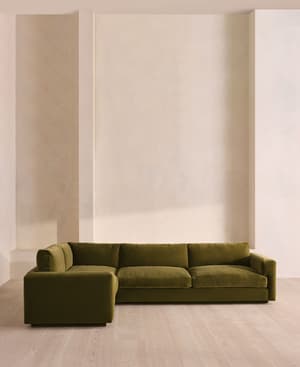 Mossley Left L-Shape Sofa - Velvet - Olive - UK - Hover Image