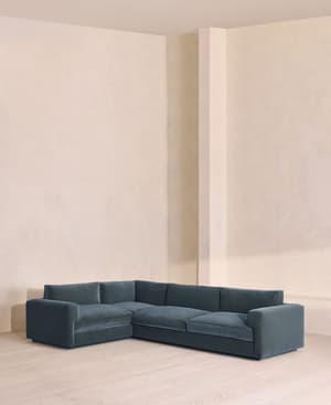 Mossley Left L-Shape Sofa - Velvet - Grey Blue - UK - Listing Image
