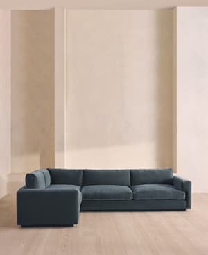 Mossley Left L-Shape Sofa - Velvet - Grey Blue - UK - Hover Image