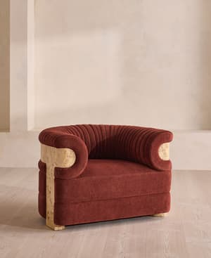 Caleb Armchair - Blonde Burl - Linen Chenille Rust - UK - Listing Image