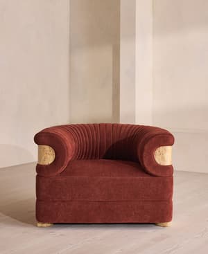 Caleb Armchair - Blonde Burl - Linen Chenille Rust - UK - Hover Image