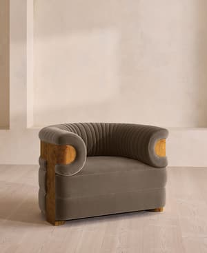 Caleb Armchair - Dark Burl - Velvet - Taupe - UK - Listing Image
