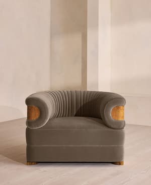 Caleb Armchair - Dark Burl - Velvet - Taupe - UK - Hover Image