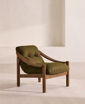 Karine Armchair - Dark Stain - Linen - Olive - UK - Listing Image