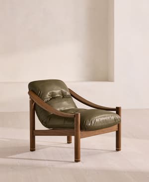 Karine Armchair - Dark Stain - Leather - Moss - UK - Listing Image