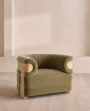 Caleb Armchair - Blonde Burl - Velvet - Lichen - UK - Listing Image