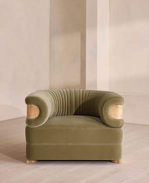 Caleb Armchair - Blonde Burl - Velvet - Lichen - UK - Hover Image