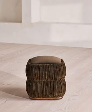 Tabitha Footstool - Linen Chenille & Velvet - Chocolate - US - Listing Image