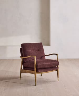 Theodore Burl Armchair - Linen Chenille - Bordeaux - UK - Hover Image
