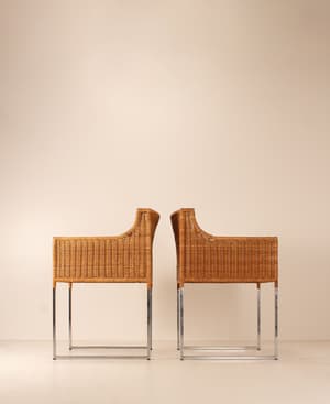 Vintage Mid Century Chairs - Wicker and Chrome - Set of Four - Hover Image