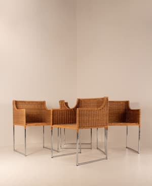 Vintage Mid Century Chairs - Wicker and Chrome - Set of Four - Listing Image