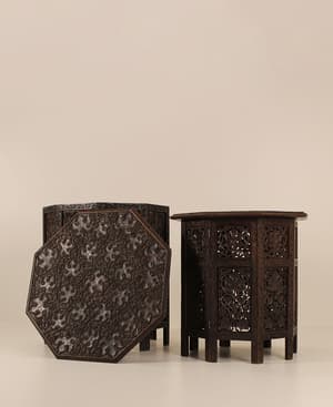 Vintage Carved Side Tables - Wood - Hover Image