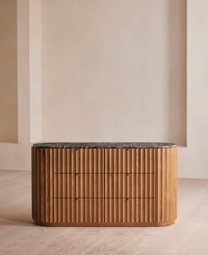 Railton Six Drawer Dresser - Dark Emperador Marble - Hover Image