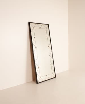 Vintage Studded Mirror - Ebonised Wood and Chrome - France - Listing Image