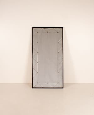 Vintage Studded Mirror - Ebonised Wood and Chrome - France - Hover Image