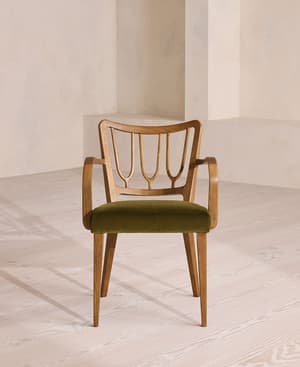 Leonie Armed Dining Chair - Velvet - Olive - Hover Image