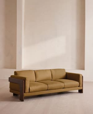 Marcia Three Seater Sofa - Linen - Ochre - Hover Image