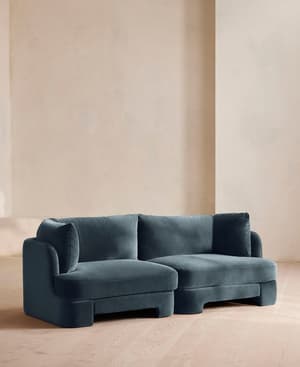 Odell Deeper Sit Modular Sofa - Three Seater - Velvet Grey Blue UK - Hover Image