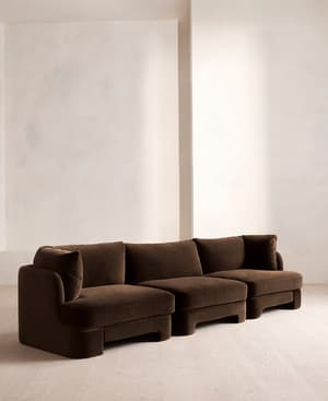 Odell Deeper Sit Sectional Sofa - Four Seater - Velvet - Chocolate US - Hover Image