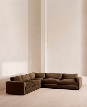 Mossley Corner Sofa - Velvet - Chocolate - Hover Image