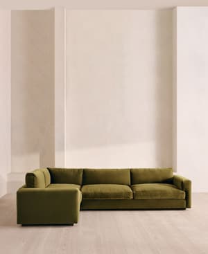Mossley Right L-Shape Sofa - Velvet - Olive - Hover Image