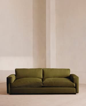 Mossley Three Seater Sofa - Velvet - Olive - Hover Image