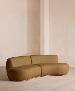 Aline Serpentine Modular Sofa - Three Seater - Linen - Ochre - US - Hover Image