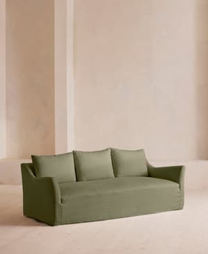 Roma Three Seater Sofa - Linen - Sage - US - Hover Image