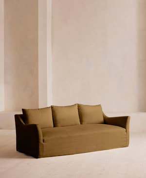 Roma Three Seater Sofa - Linen - Ochre - US - Listing Image
