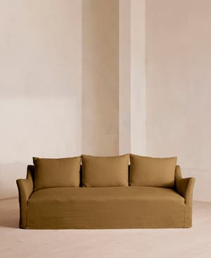 Roma Three Seater Sofa - Linen - Ochre - US - Hover Image