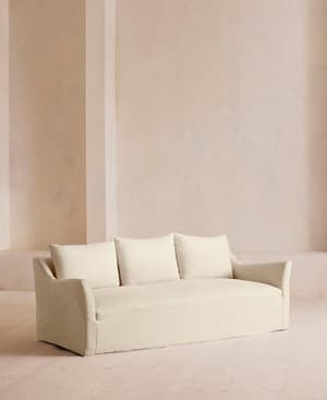 Roma Three Seater Sofa - Linen - Bisque - Hover Image