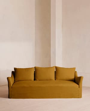 Roma Three Seater Sofa - Linen - Turmeric - UK - Hover Image